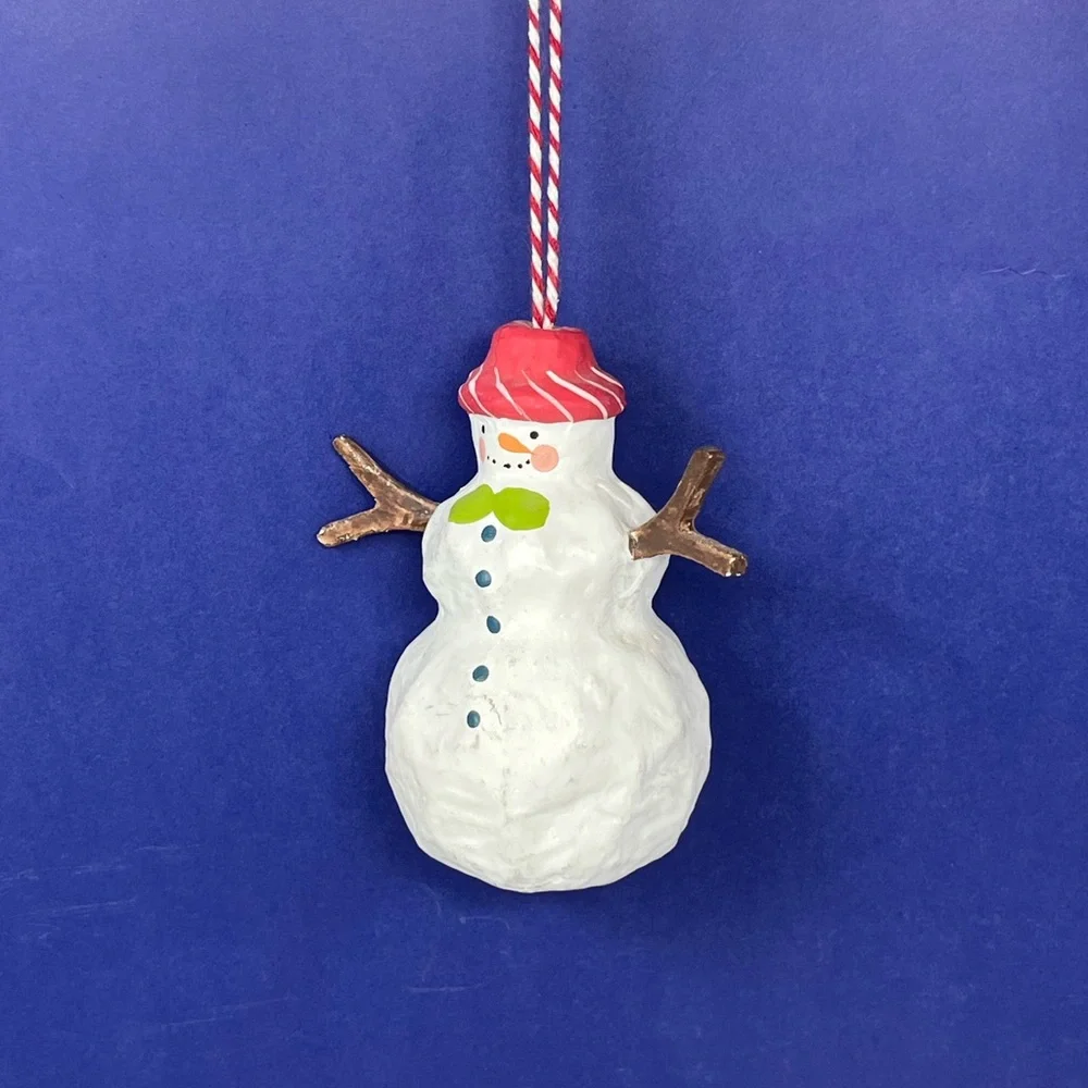 Crate & Barrel Paper Machete Snowman ornament